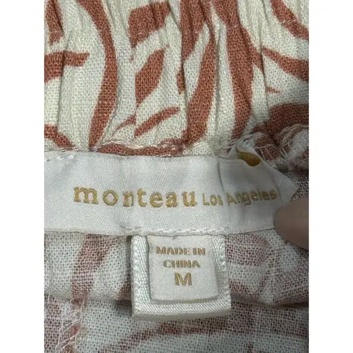 Monteau Los Angeles Womens Leaf Print Shorts Size M Pink White Linen Resort Wear Size M