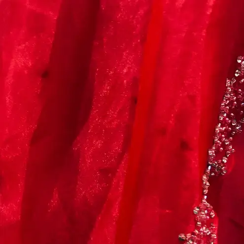 Vintage 90s Y2k Beaded Halter Gown Y Neck Lace up Open Back Organza Hot Pink XS