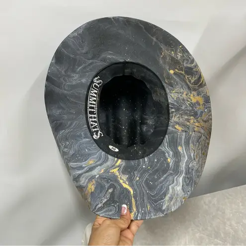 Distressed marble gold glazed Cowboy Hat w/Brown Leather Star concho Band unisex Blue Size M