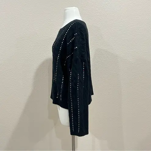 Adyson Parker Black Cable Knit Sequin Striped Sweater Size Large