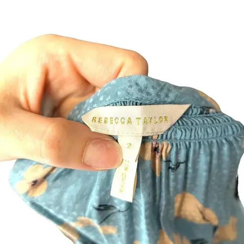 Rebecca Taylor  Daniella Silk Blend Top In Lagoon Combo Blue‎ Floral Size 2