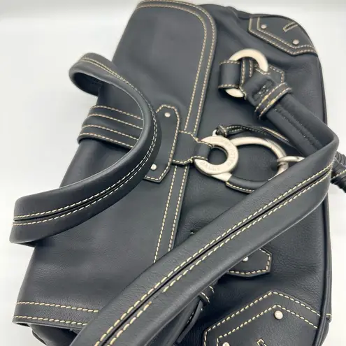 BALLY BLACK LEATHER FRONT RING DETAIL SHOULDER BAG