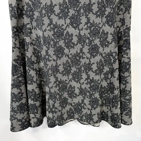 Michael Kors Sz 10 Midi Skirt Trumpet Black Gray Lace Print Flare Whimsigoth 195