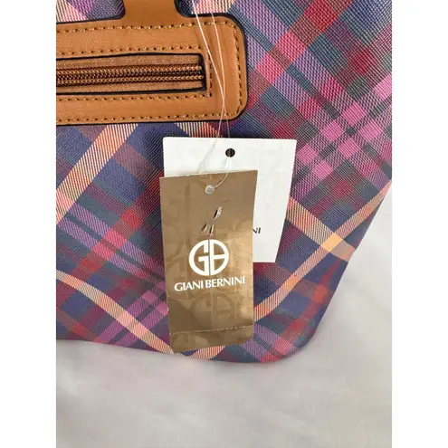 Giani Bernini Plaid Tote Bag Handbag Purse Satchel Brown Trim