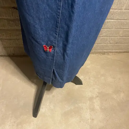 Erika Vintage 90's Blue Denim Vintage Long Embroidered Sleeveless Dress Size L