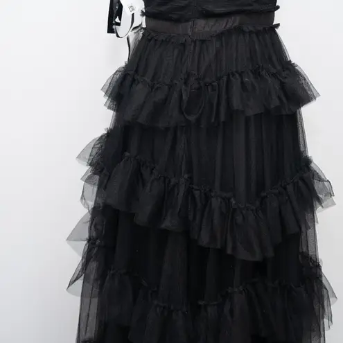 Betsy and Adam Gigi Long Ruffle Mesh Dress