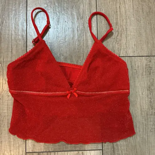 Seafolly Red Sparkly Cami Top Adjustable Straps Cropped Tank Bow Accent Party Sexy