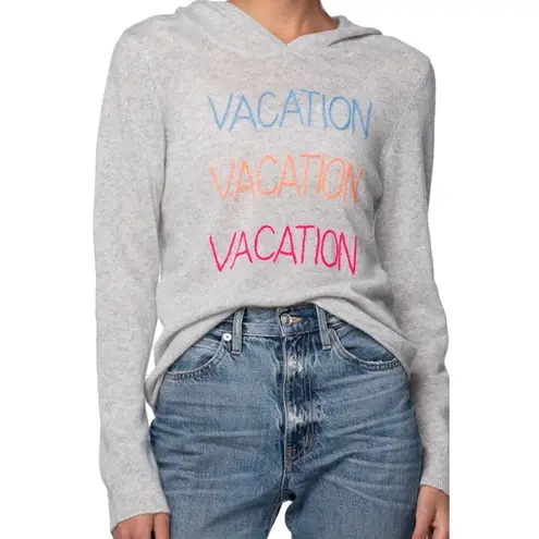 Golden Sun 100% Cashmere Hoodie Sweater w/ Embroidery Stitch "Vacation" XS / S Gray