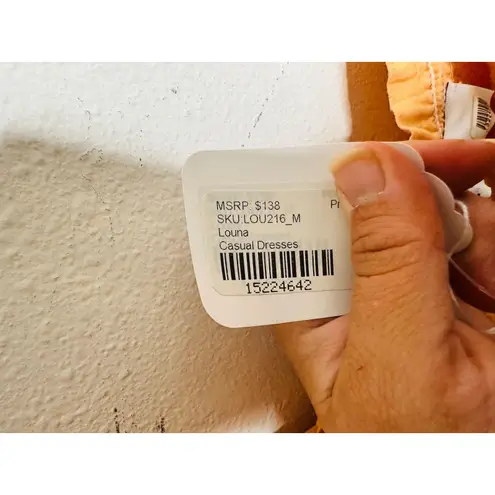 LOUNA Orange Square Neckline Puff Sleeves Chic Flowy Midi Dress size Medium