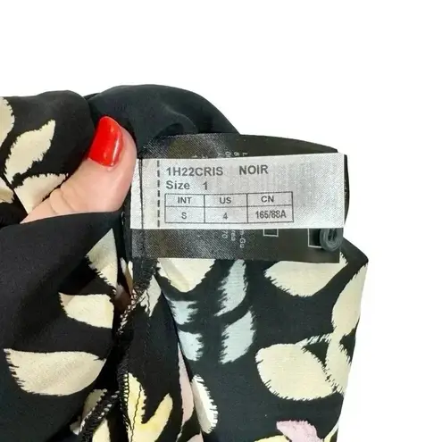 Ba&sh Crissy Leaf Print Wrap Midi Dress in Black Sz:1/Small