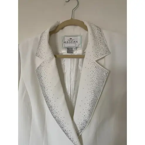 VTG Serafina White Sequin Rhinestone Embellished Snap Party Blazer Jacket Sz 20