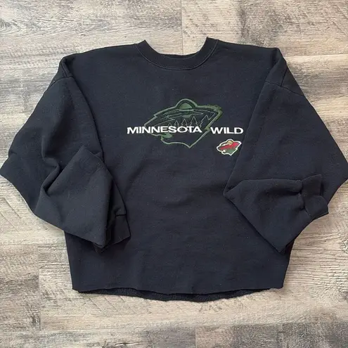 Vintage 90s Minnesota Wild Embroidered Crewneck Cropped Sweatshirt Size XL
