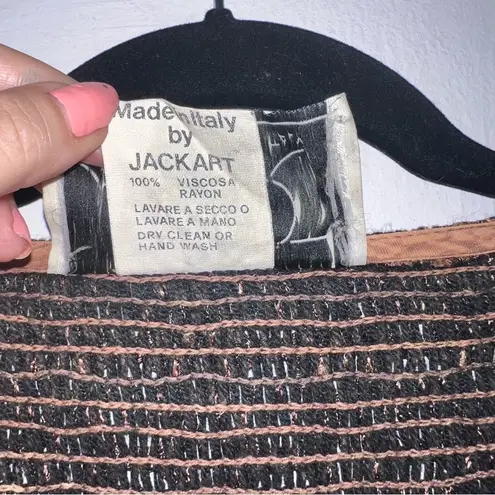 Vintage Jackart Italy Bronze Metallic Floral Patchwork Design Pullover Sweater Size L