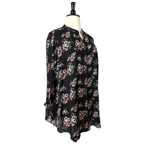 Joan Rivers Women’s Popover Top Split Neck Tab 3/4 Sleeves Floral Size 28W Plus