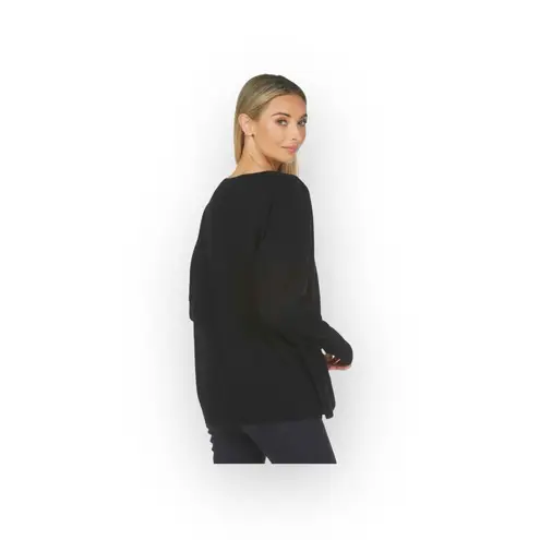 Lauren Moshi ᨎ Ladona X White Mouth Lightweight Knit Cashmere Sweater ᨎ Black S