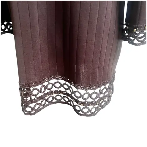 Ming Wang Knit Top Womens Large Brown Acrylic 3/4 Sleeve Studded Tunic