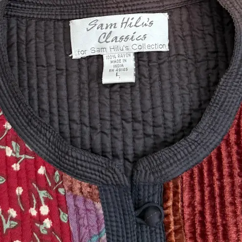 Vintage Sam Hilu’s Patchwork Quilted Jacket Coat Floral Velvet Boho L Large Red