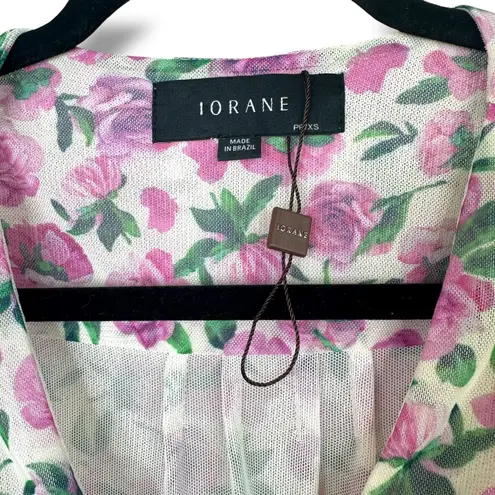 IORANE NWOT Revolve Mini Pink Floral Tulle Puff Shoulder Sheer Mesh Bodysuit XS