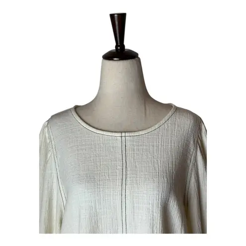 Current Air Anthropologie Shirt Women XL Ivory Textured Balloon Sleeve Top Boho