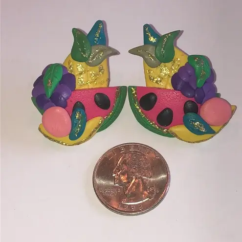 Colorful Pineapple Watermelon Fruit Vintage Retro Boho Earrings Pink