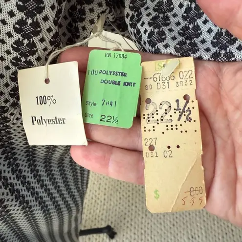 Vintage 60s 70s NWT NOS Sears Polyester Black White Print Shift Dress Shirt XL