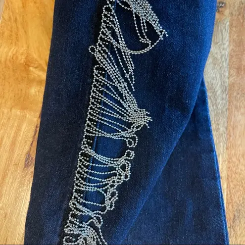 Bebe  Y2K High Waisted Skinny Jeans With Silver Fringe Chain Size 30