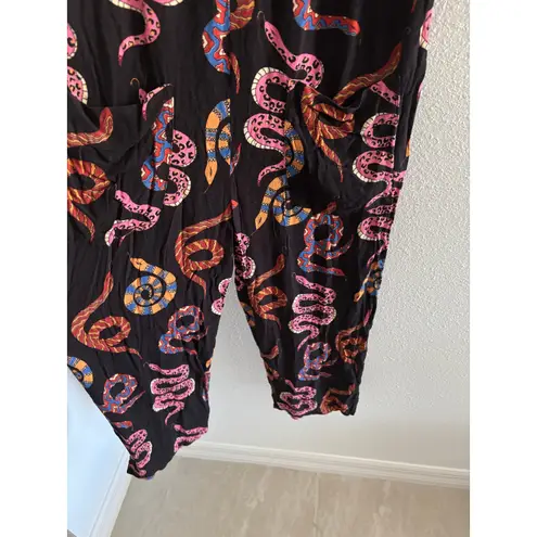 Farm Rio Snake Jumpsuit Womens Small Black Collared Resort Tropical Vacation