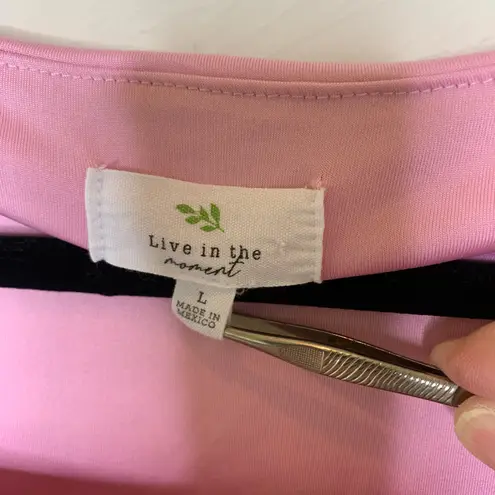 Live in the Moment Pink Lycra Square Neck Crop Top Sz Large