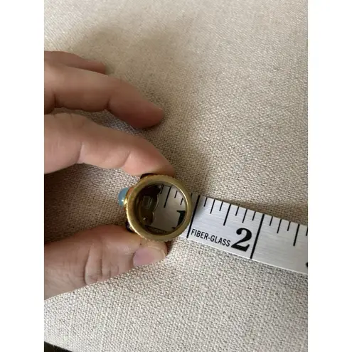 Julie Vos Gold Statement Ring Light Green with Dark Accent stones Size 7