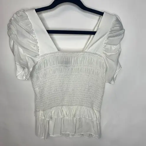 Lucy Paris Smocked Puff Sleeve White Top Sz XS