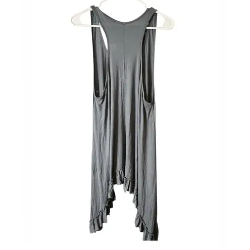 Gray Sleeveless Asymmetrical Ruffled Tank Top Size XL