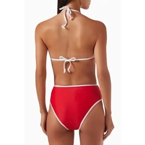 Free People Its Now Cool Waisted Duo Bikini Briefs Stretch Nylon Red White Contrast Size 8