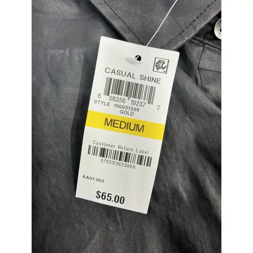 INC Womans Medium Casual Shine Black Bronze Shimmer Long Sleeve Button Blouse