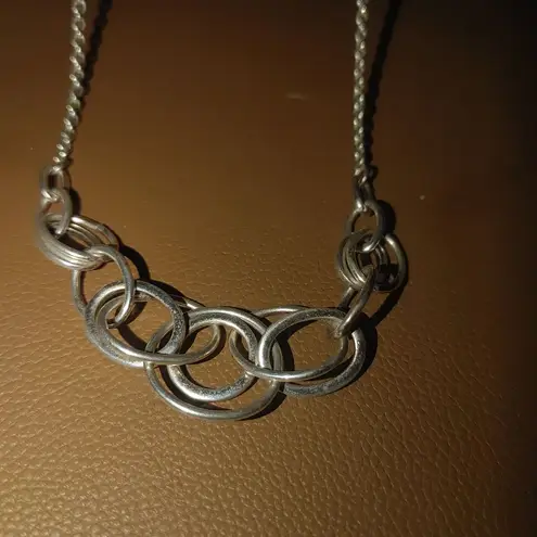 Monet St. Jude Interlocking Rings Chain Necklace Monet Hoop Post Earrings Set Silver