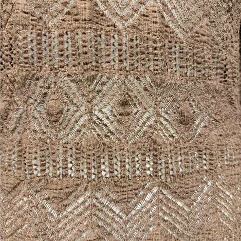 Oscar de la Renta Brown Crochet Knit Top Ruffle Collar Sleeves Small Y2K Vintage