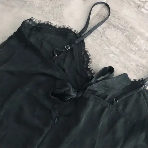 Dee Elle Satin Lace Trim Jumpsuit in Black, NEW, Size L