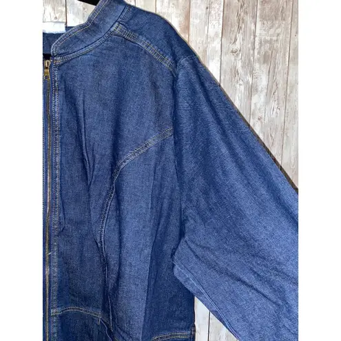 Denim & Co . Stretch Lightweight Zipper Jean Jacket Blue Denim Plus Size 3X