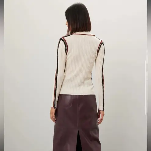 RTR Sea New York Riva Ribbed Embroidered Wool Collared Button Front Top Sz 8 Brown