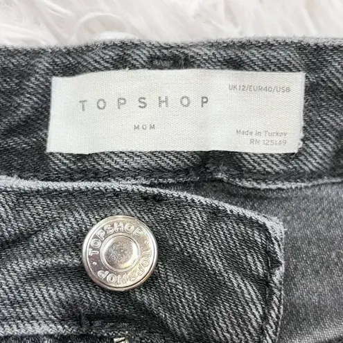 Topshop Women’s Washed Black Denim Jean Ripped Mom Shorts 8