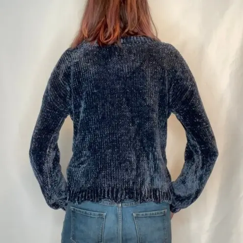 Unbranded Chenille Long Sleeved Dusty Blue Sweater with Scalloped Hem Small SM S