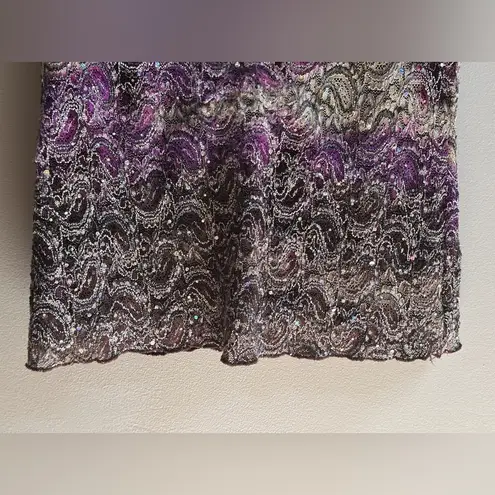 Vintage 90s/Y2K Brittany Black Abstract Iridescent Lettuce Hem Blouse Women’s M Purple Size M