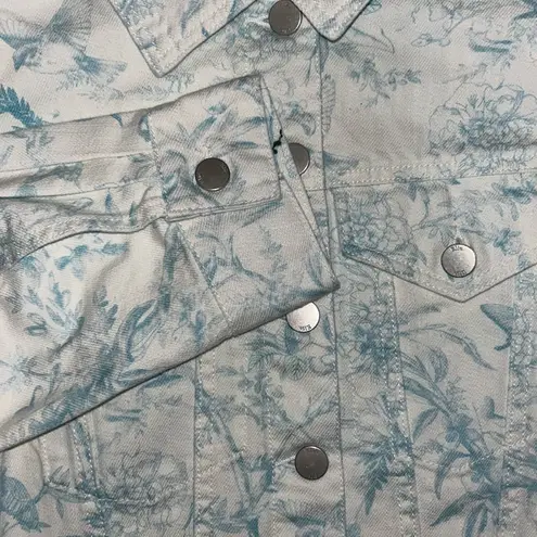 Elie Tahari Denim Cropped Long Sleeved Floral Printed Jean Jacket Size M NEW