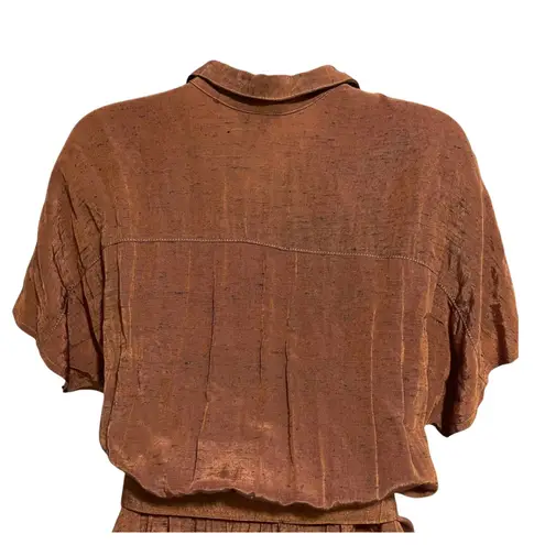 Vintage 80s Copper and Black Melange Pattern Button Down Collared Shirt Dress Brown