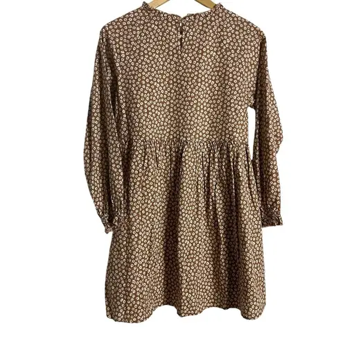 Rylee + Cru Janie Ditsy Floral Print Brown Long Sleeve Dress Size Small