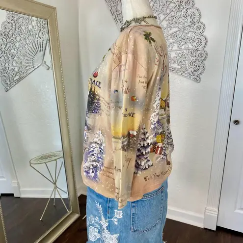 Vintage Early 2000's Nostalgia Christmas Sequin Graphic Print Long Sleeve L Tan Size L