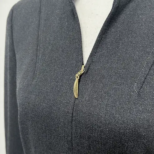 Escada Gray Wool Blend Gold Tone Zipper V Neck Mandarin Collar Blazer Jacket 34 Size undefined