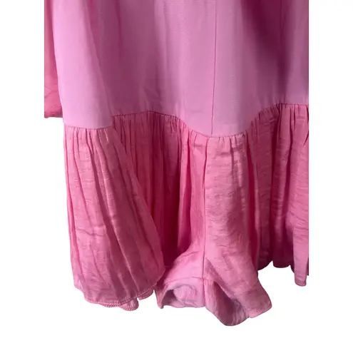 Cellecci Pink Romper Mini Ruffle Short Sleeve Sweetheart Neckline Milkmaid SZ L Size L