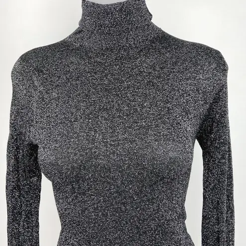 ZARA  Knit Metallic Silver Gray Turtleneck Ribbed Pullover Sweater Top Size S