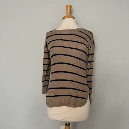 PaperMoon Tan Black Stripe Knit Crewneck Pullover Sweater