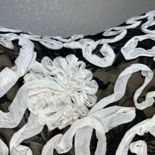 Vintage Victor Costa Tulip Column Midi Dress Size 6 Black White Ribbon Floral